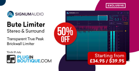 620x320 SignumAudio ButeLimiter PluginBoutique 562x290 - Signum Audio BUTE Limiter Sale (Exclusive) - up to 52% Off