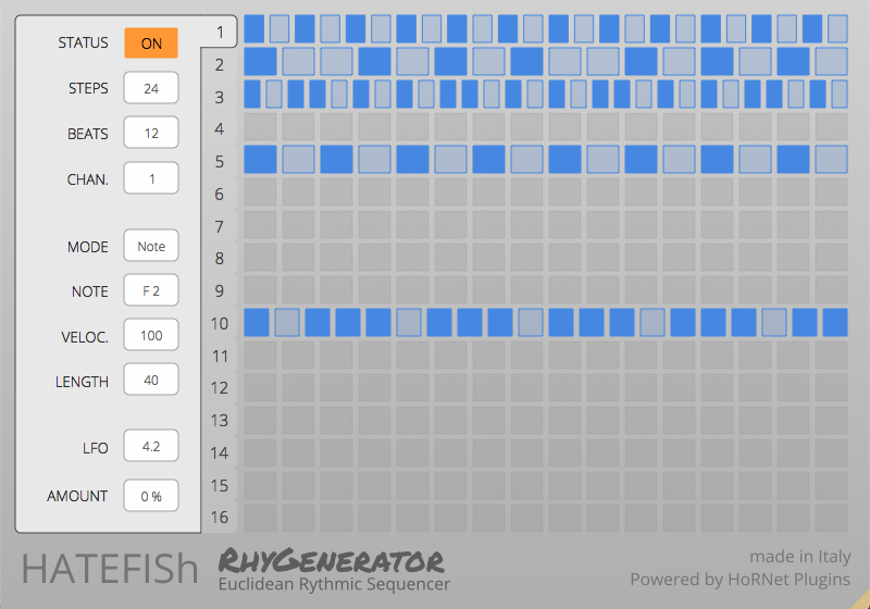 HatefishRhyGenerator screenshot - HoRNet Plugins release HATEFISh RhyGenerator - Euclidean Step Sequencer