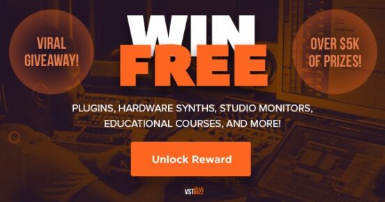 WinFree 600x315 1 552x290 - Join this Viral Giveaway to win over $5K in Studio Monitors, Plugins, Sample Libraries, Synthesizers, and Education Courses!