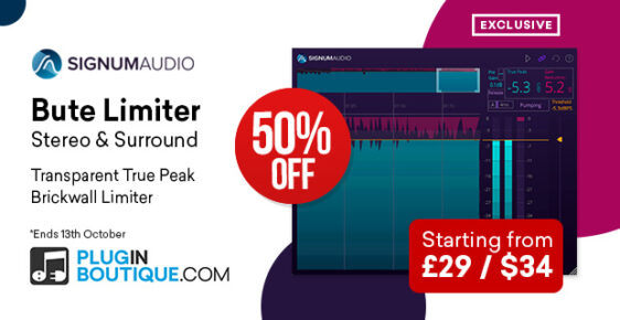 620x320 SignumAudio ButeLimiter PluginBoutique 562x290 - Signum Audio BUTE Limiter Sale (Exclusive) - 50% Off