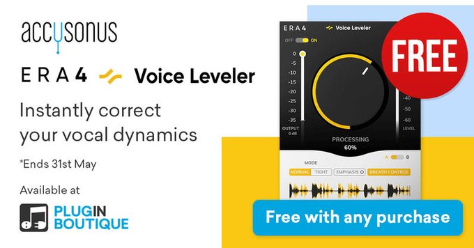 EXGSYMYXkAA0lNw - Get ERA 4 Voice Leveler by Accusonus FREE with any purchase at Plugin Boutique!